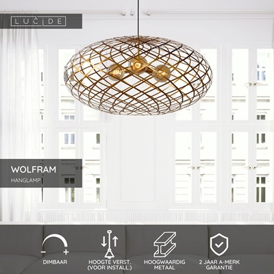 Lucide WOLFRAM - Hanglamp - Ø 100 cm - 3xE27 - Mat Goud / Messing